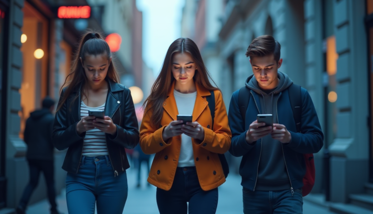 Teens Walking in the City While Using Smartphones