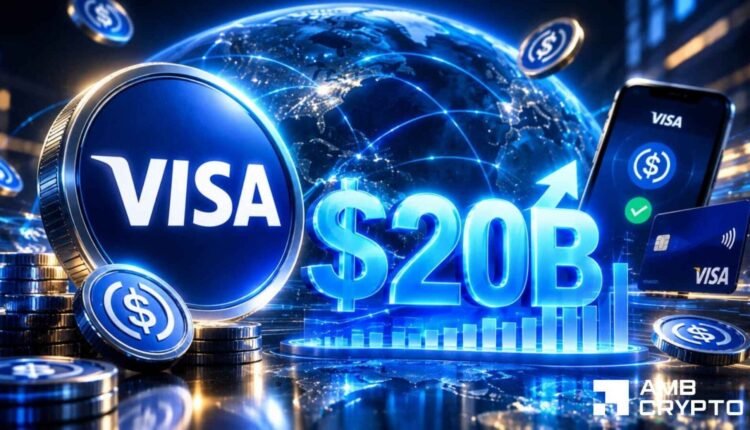 Visa's stablecoin settlement volume surges 15%, hits $20B as payment climbs 200%